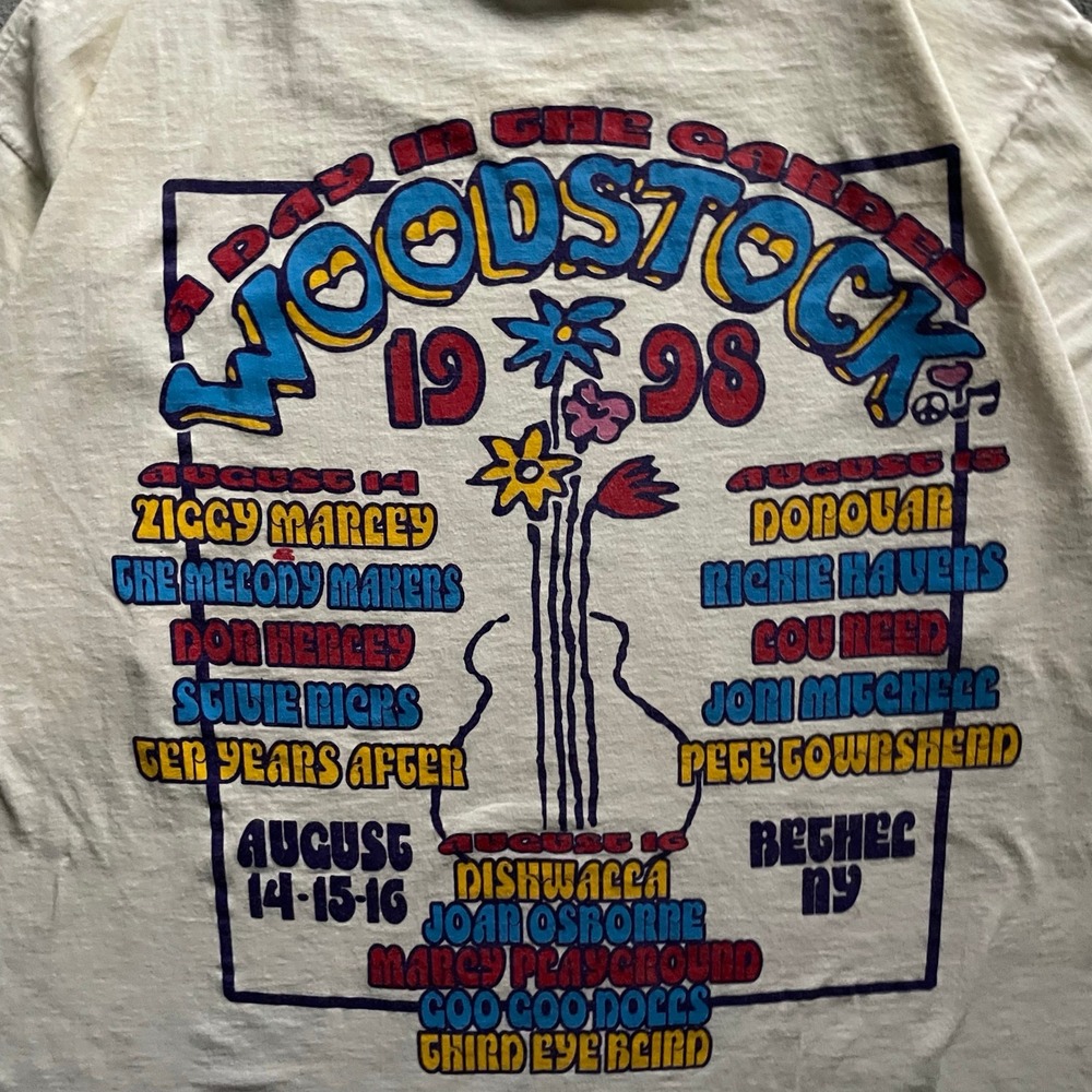 vintage woodstock manhattan garden shirt mens XL white 1990s music band - Picture 5 of 9